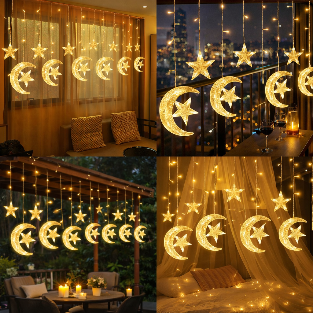 - شحن مجانى- ستارة نور هلال ونجوم الحجم الكبير – طول 3 متر -