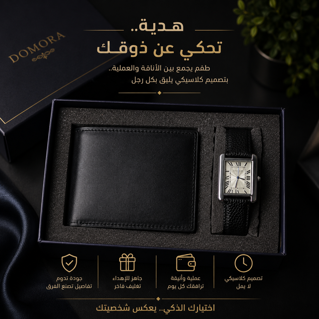 طقم هدايا رجالي | ساعة كلاسيكية + محفظة جلد
